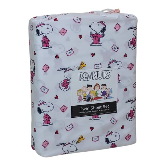 Peanuts Snoopy Twin Sheet Set By Berkshire Valentines Letters Hearts - Picture 2 of 7